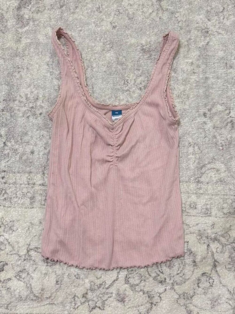 old navy baby pink tank top lace & ruched detail